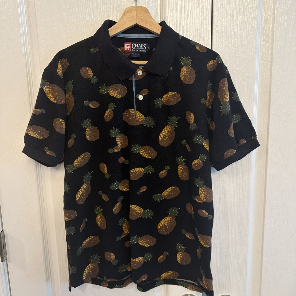 Vintage 90s CHAPS Ralph Lauren Men's Polo Shirt Novelty Pineapple Print Size M